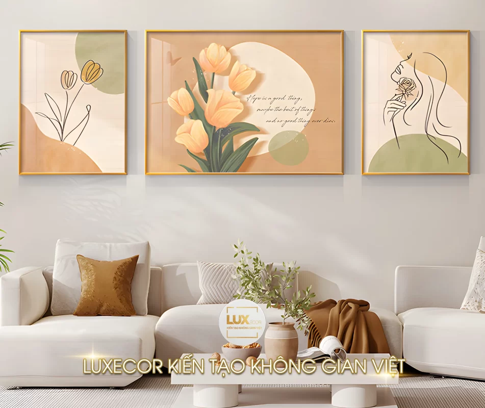 Bộ tranh treo tường hoa tulip đẹp hiện đại ghép 3 tấm