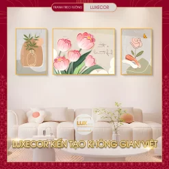 Tranh tráng gương 3D hoa tulip hồng treo tường LUXECOR