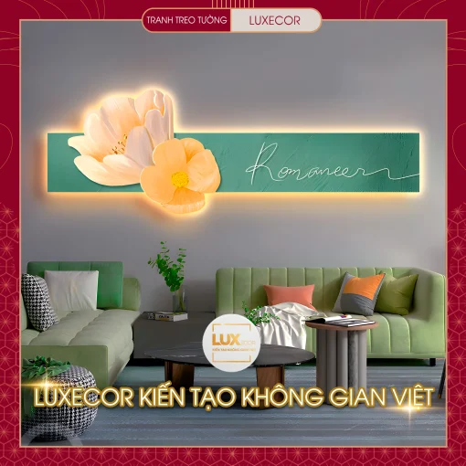 Tranh tráng gương đèn led hoa tulip treo tường