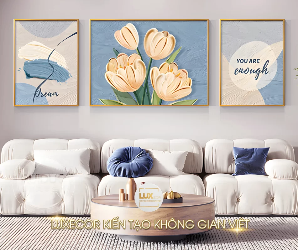 Tranh tráng gương hoa Tulip cho phòng khách hiện đại