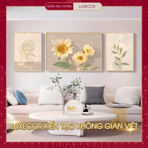 Tranh tráng gương hoa hướng dương treo tường LUXECOR