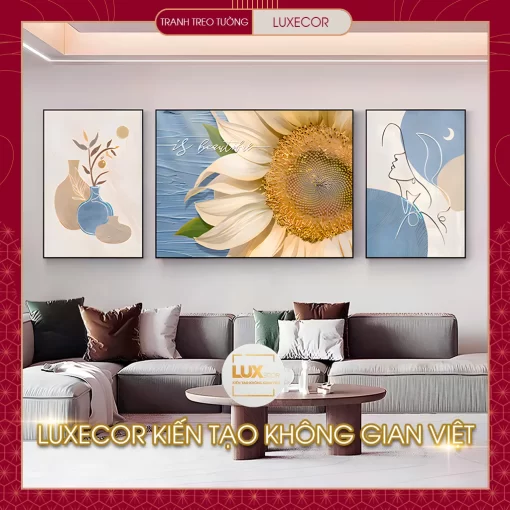 Tranh tráng gương hoa hường dương treo tường phòng khách LUXECOR