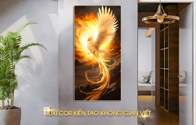 Tranh nghệ thuật tráng gương cao cấp chim Phượng Hoàng mang ý nghĩa biểu tượng của sự quý phái và sang trọng
