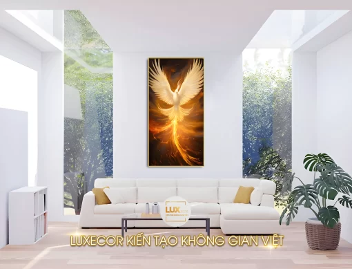 Tranh tráng gương nghệ thuật hiện đại LUXECOR - Chim Phượng Hoàng treo tường đẹp