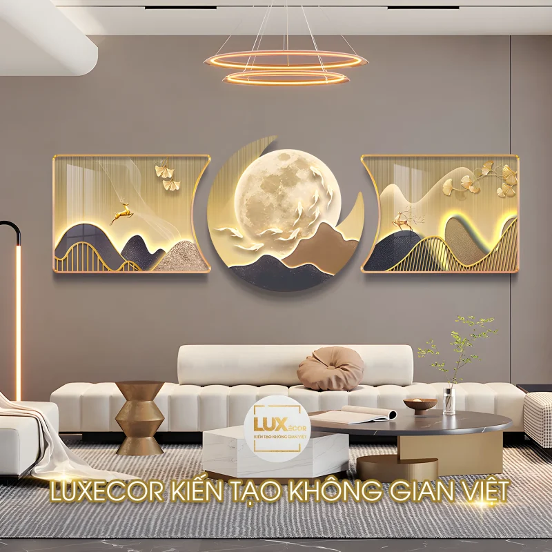 Tranh tráng gương cửu ngư quần hội trang trí phòng khách