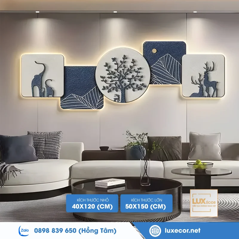 Tranh Đèn LED Treo Tường Tráng Gương Pha Lê UV Nghệ Thuật Hươu Voi