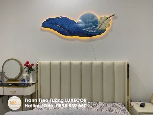 Tranh Đèn Led Tráng Gương Pha Lê Lông Vũ Cao Cấp
