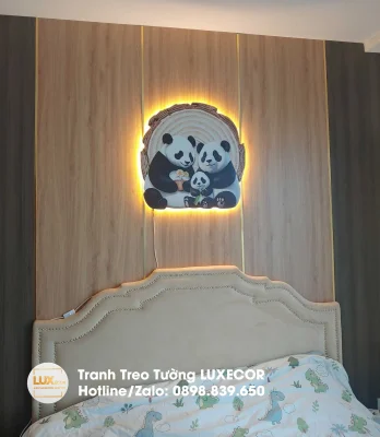Tranh Đèn Led Treo Tường Gia Đình Gấu Trúc