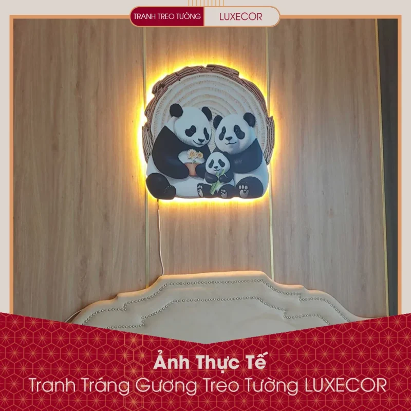Tranh đèn LED treo phòng ngủ gia đình gấu trúc
