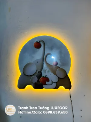 Tranh đèn led 3d gia đình voi
