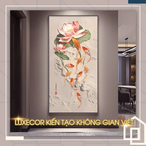 Tranh tráng gương hiện đại hoa sen sửu ngư quần tụ