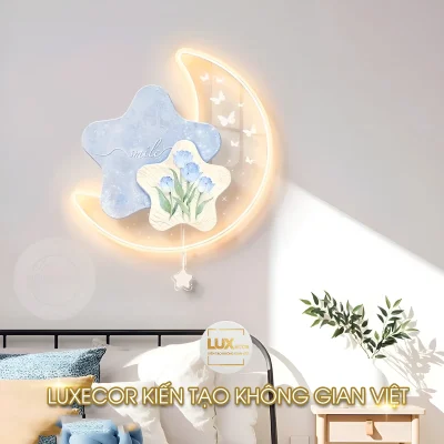 tranh 3d treo tường có led hoa tiết trăng và sao