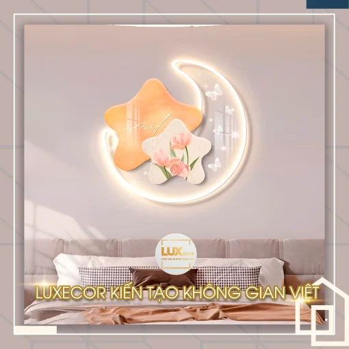 tranh led decor treo tường hoạ tiết trăng và sao