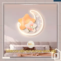 tranh led treo đầu giường hoa tết trăng sao
