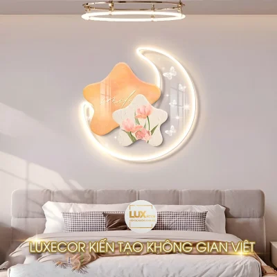tranh pha lê phủ bóng đèn led hoạ tiết trăng và sao