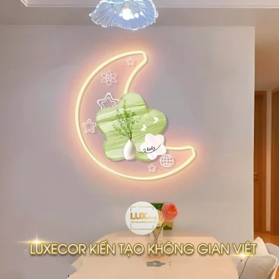 tranh tráng gương có led hoạ tiết trăng và sao