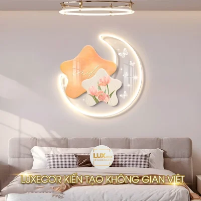 tranh tráng gương treo tường có đèn led mẫu trăng và sao