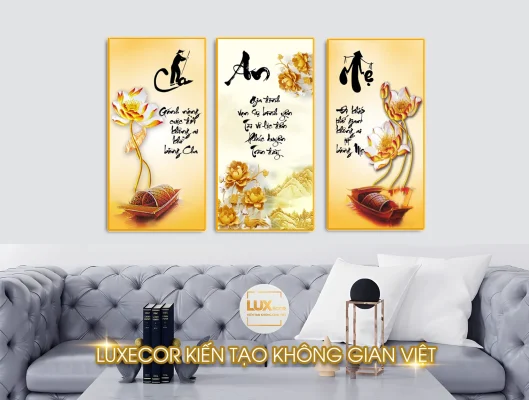 Tranh tráng gương cao cấp thư pháp cha mẹ an