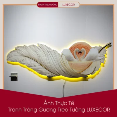 Mẫu tranh đền led lông vũ cặp đôi thiên nga