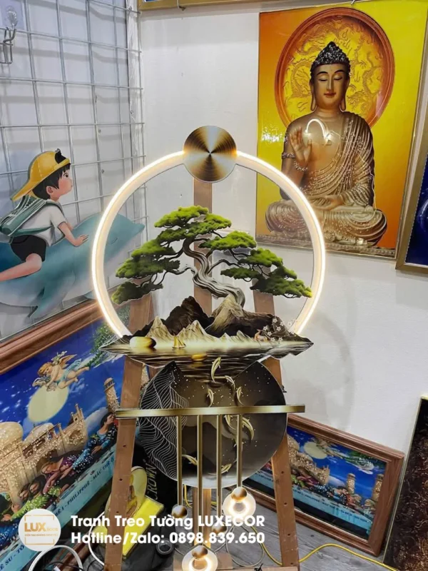 Tranh đèn led phong cảnh cửa ngư quần tụ