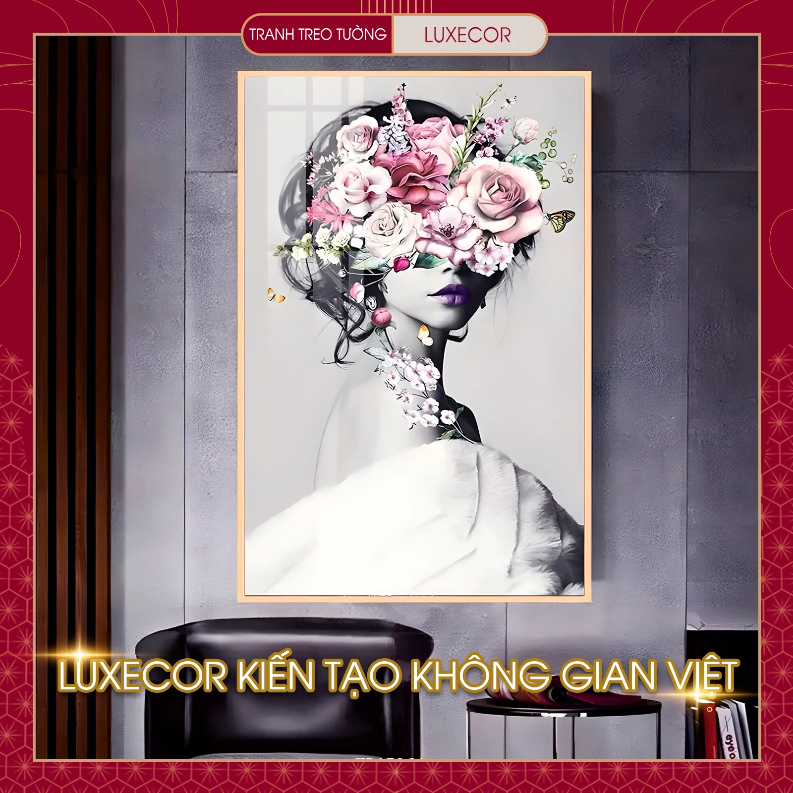 Tranh Treo Tường Cô Gái Và Hoa Hồng Rực Rỡ