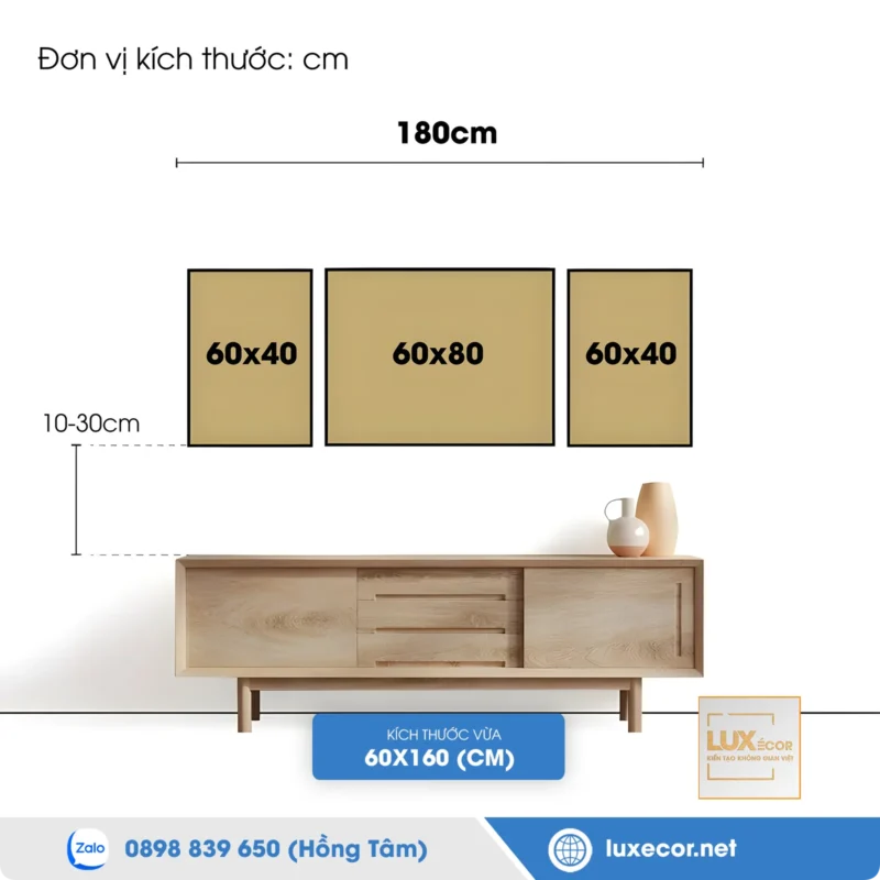 Kích thước tranh treo tường 3 bức size vừa