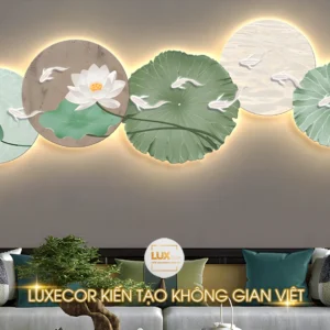 Trang trí không gian sống hiện đại và may mắn với tranh tráng gương đèn led cửu ngư quần hội hoa sen