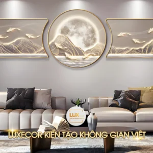 Tranh tráng gương Cửu ngư quần hội mặt trăng tròn phong thủy decor phòng khách
