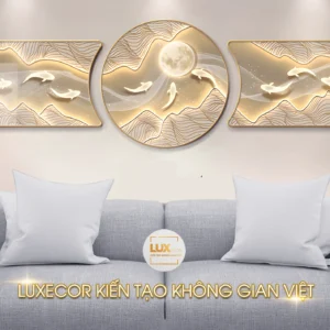 Tranh tráng gương pha lê cao cấp cửu ngư quần hội trang trí phòng khách