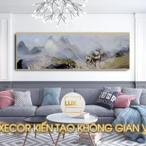Tranh tráng gương phong cảnh núi non hùng vĩ hươu nai trừu tượng LUXECOR tại tphcm