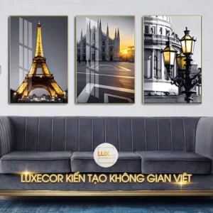 Tranh tráng gương phong cảnh tháp Eiffel nghệ thuật LUXECOR