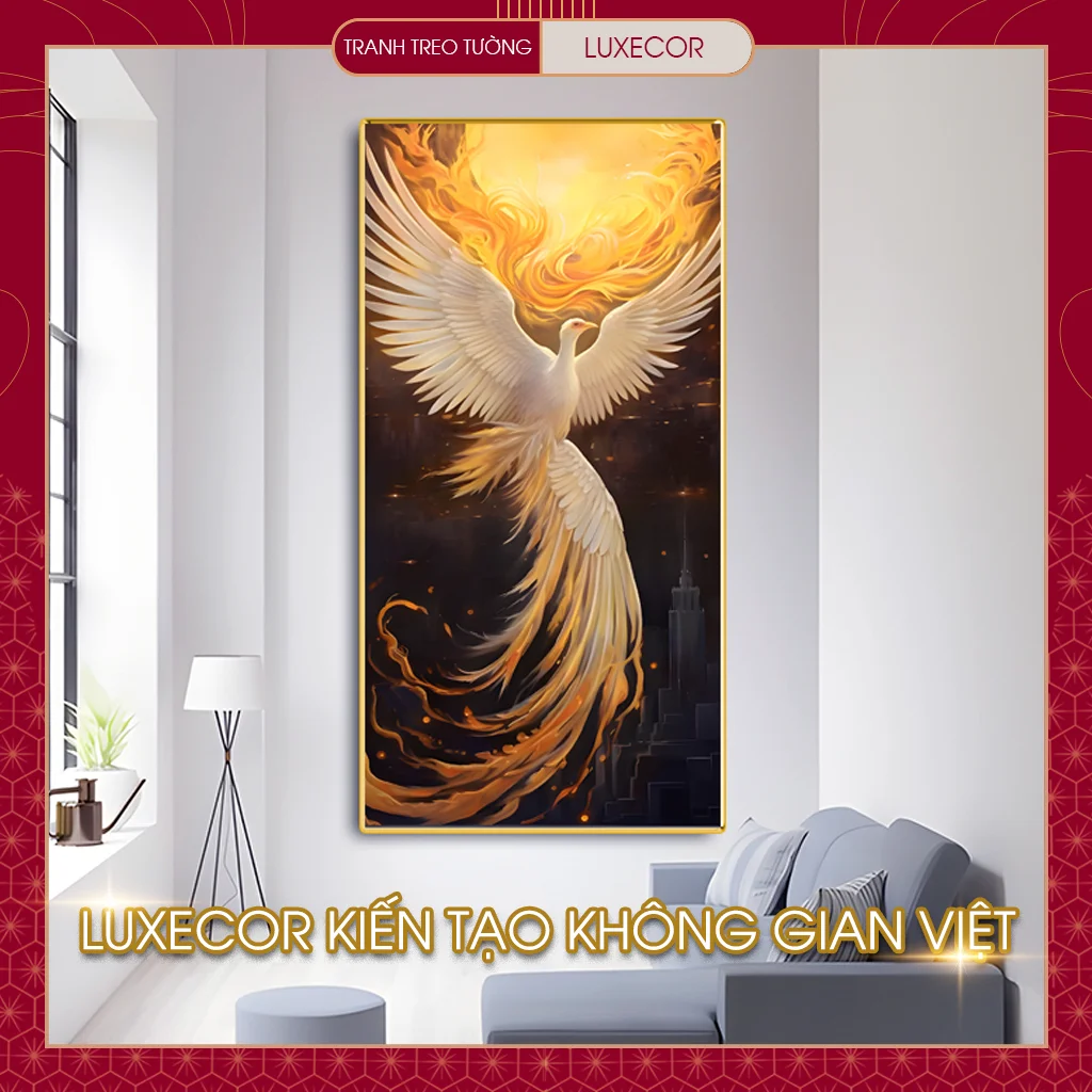 Tranh tráng gương phượng hoàng treo tường dành cho người mệnh hỏa LUXECOR