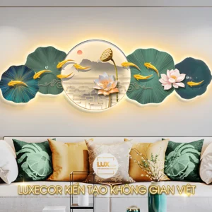 Tranh trang trí cửu ngư quần hội hoa sen biểu tượng cho sự no sung túc và tài lộc dồi dào