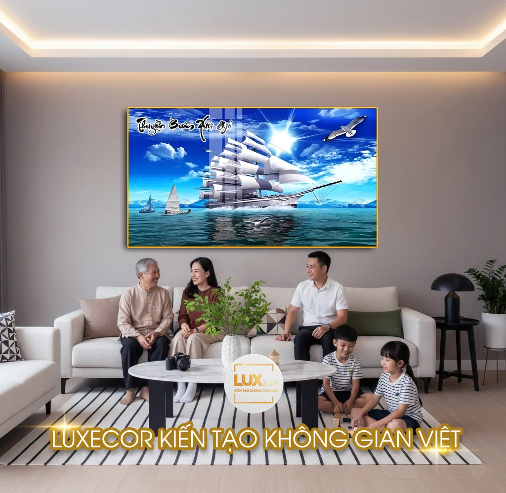 Tranh thuận buồm xuôi gió trang trí phòng khách hiện đại TPHCM