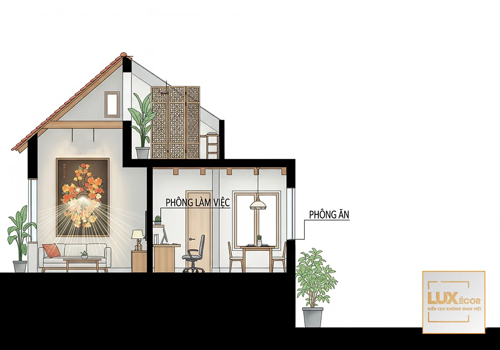 Tranh Cửu Ngư Quần Hội treo ở phòng khách, phòng làm việc.