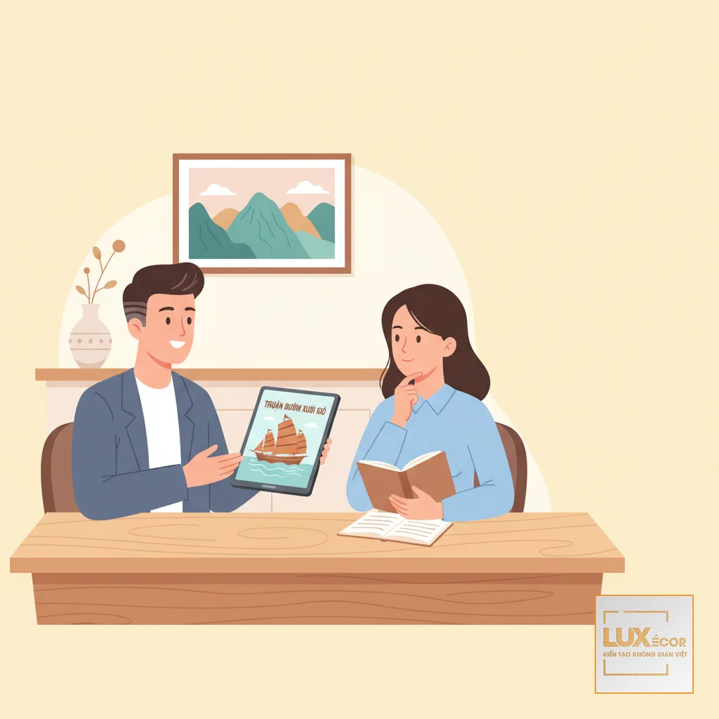 Chuyên gia tư vấn miễn phí về kích thước tranh gỗ Thuận Buồm Xuôi Gió cho khách hàng.