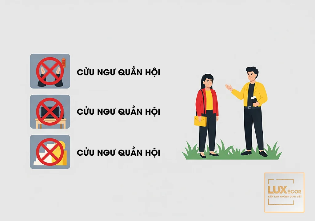 Vị trí cấm kỵ treo tranh Cửu Ngư Quần Hội: phòng ngủ, đối diện bếp, cá quay ra ngoài.