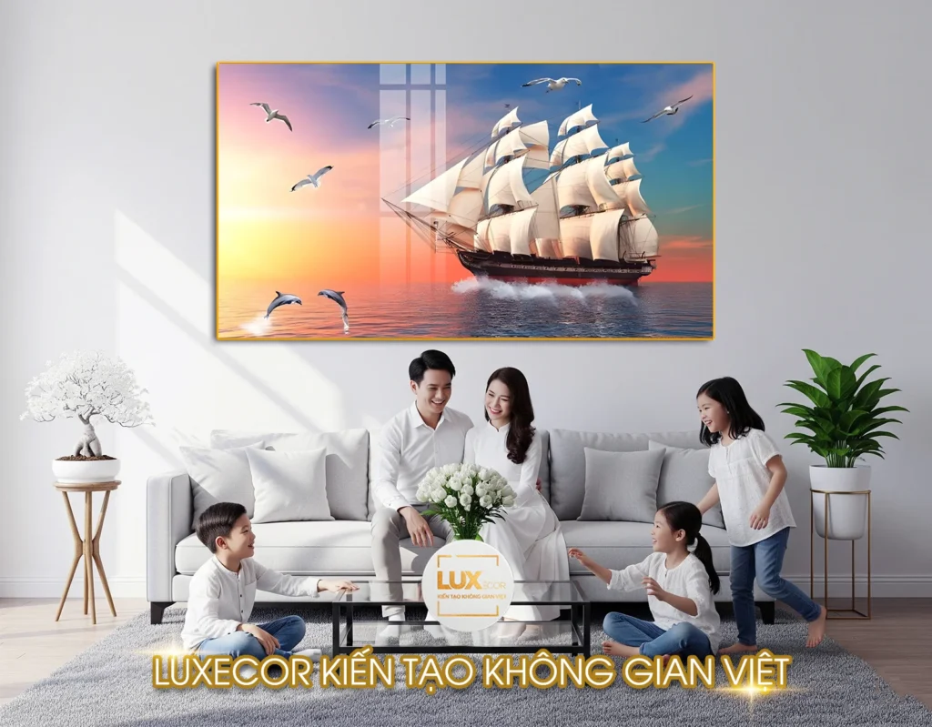 Tranh thuận buồm xuôi gió phong thủy, thuyền buồm trên biển