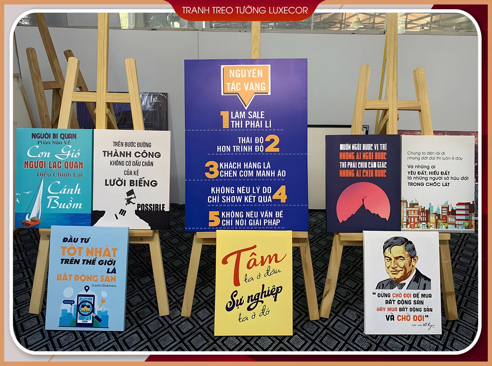 Bộ tranh slogan bất động sản & sale | Luxecor – Thiết kế riêng cho doanh nghiệp Bộ tranh slogan Luxecor cho lĩnh vực bất động sản và sale, gồm các nguyên tắc vàng cho sale và câu nói truyền cảm hứng đầu tư