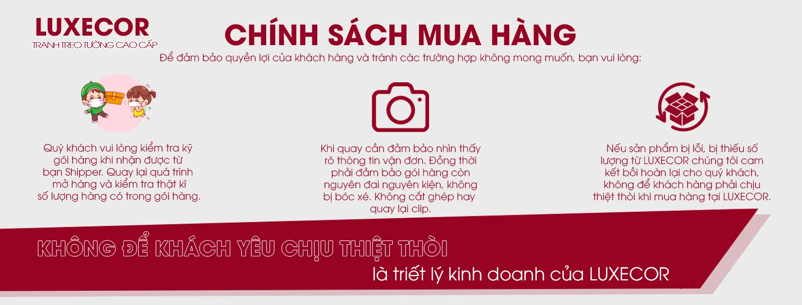 Chính sách bảo hành và đổi trả tranh tráng gương, tranh canvas, tranh đèn LED tại Luxecor minh bạch, uy tín