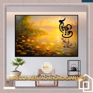 Tranh hoa sen thư pháp Thuận – Tranh gương nghệ thuật phong thủy cao cấp