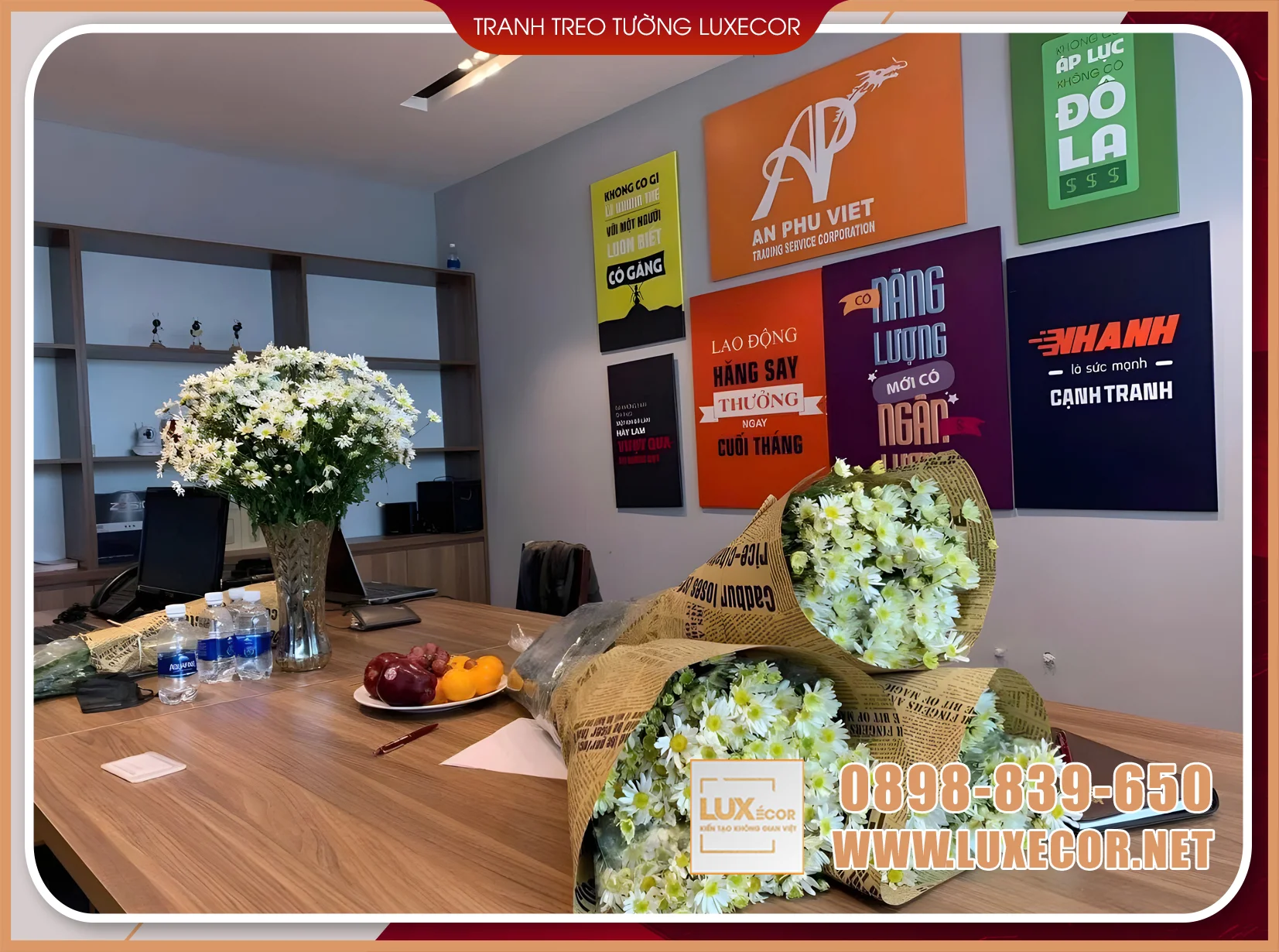 Tranh slogan phòng làm việc chung | Luxecor – Tăng động lực, nâng hiệu suất Tranh slogan phòng làm việc chung Luxecor với bộ poster truyền cảm hứng về năng lượng, tốc độ và tập trung, trang trí tường văn phòng hiện đại