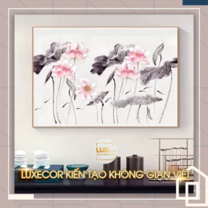 Tranh tráng gương hoa sen Sum Vầy Luxecor treo phòng khách và phòng ăn, mang ý nghĩa đoàn tụ và bình an