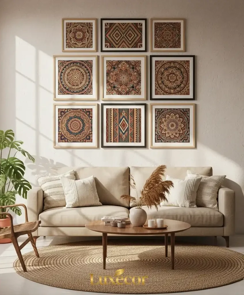 Tranh họa tiết thổ cẩm và mandala treo tường
