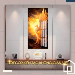 Tranh tráng gương Phượng Hoàng Luxecor treo quán cafe và văn phòng tạo không gian sang trọng và ấm cúng.