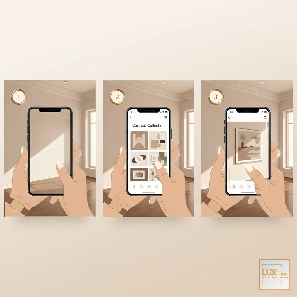 Hướng dẫn 3 bước đơn giản dùng app ướm thử tranh lên tường.
