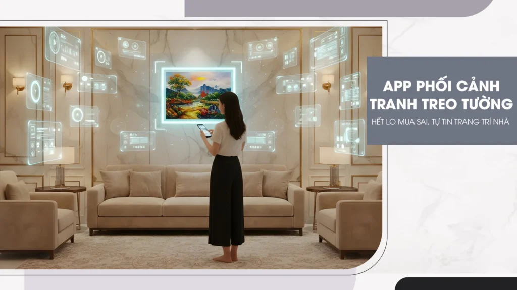 Người dùng xem trước tranh treo tường bằng app phối cảnh, giúp chọn đúng kích thước và màu sắc cho không gian sống.