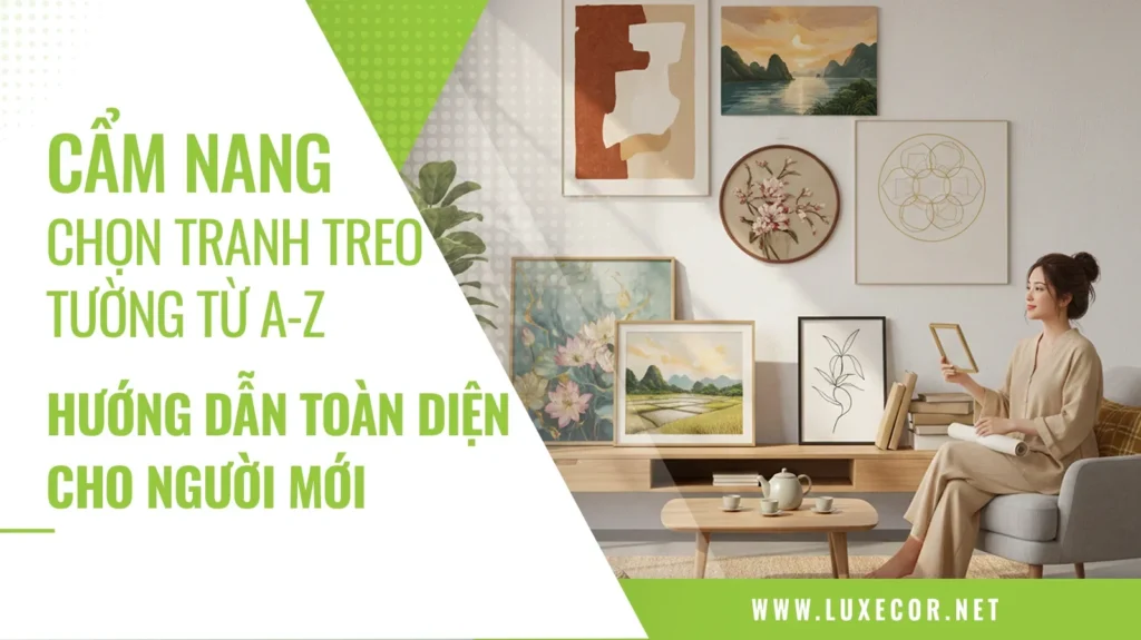 Hình minh họa cẩm nang chọn tranh treo tường từ A-Z cho người mới với không gian phòng khách đẹp.