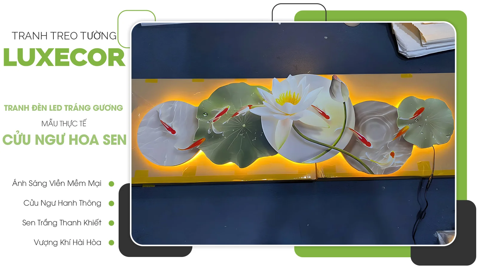 Tranh LED Cửu Ngư Hoa Sen Luxecor