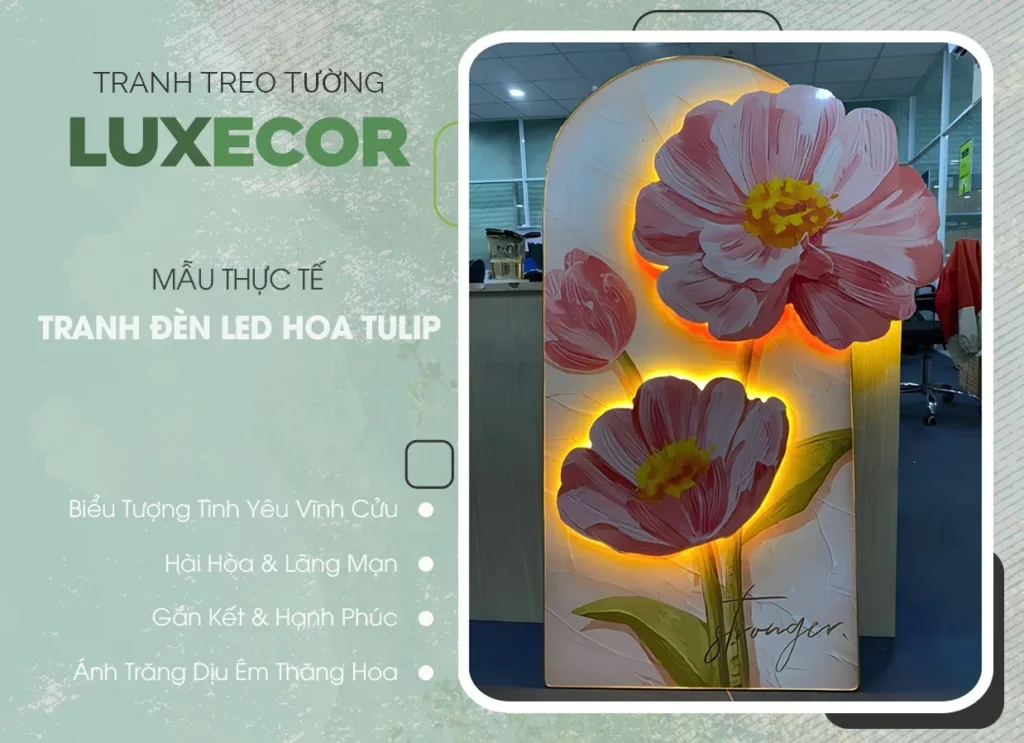Tranh LED hoa tulip Luxecor với ánh sáng vàng dịu